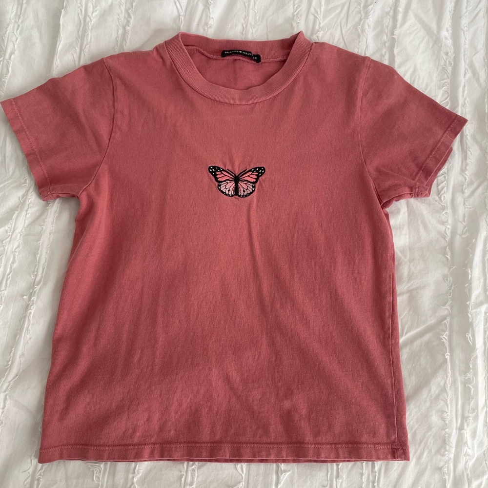 Brandy Melville pink butterfly t-shirt